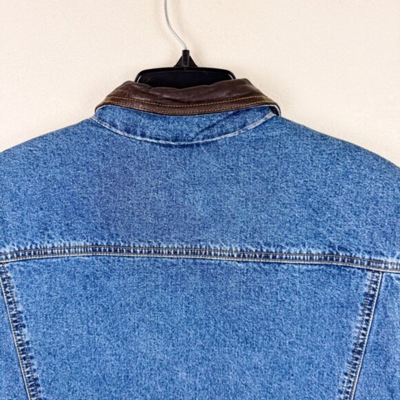 Vintage Gap Leather Trim Collar Jean Denim vest Western Medium - Picture 6 of 6